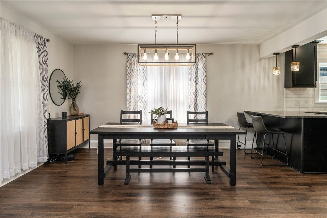 Dining room, Interior, Pendant Lights, Wood Texture Flooring