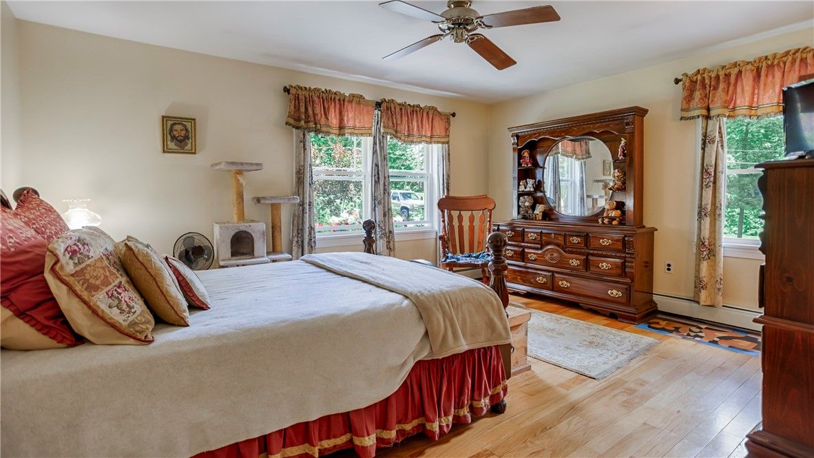Bedroom, Fireplace, Interior, Wood Texture Flooring