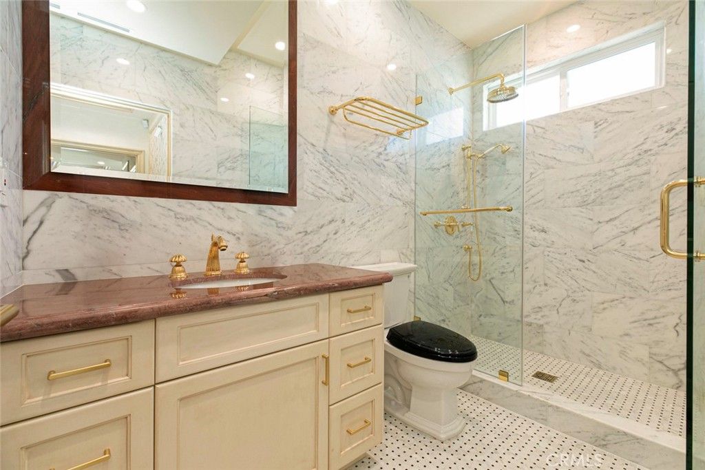 Bathroom, Glass Shower, Interior, Marble Walls, Recessed Lighting