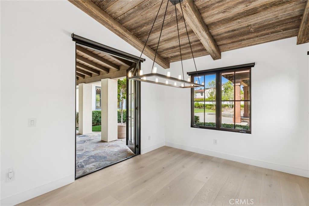 Empty room, Interior, Pendant Lights, Wooden Beams, Wooden Ceilings, Wood Texture Flooring