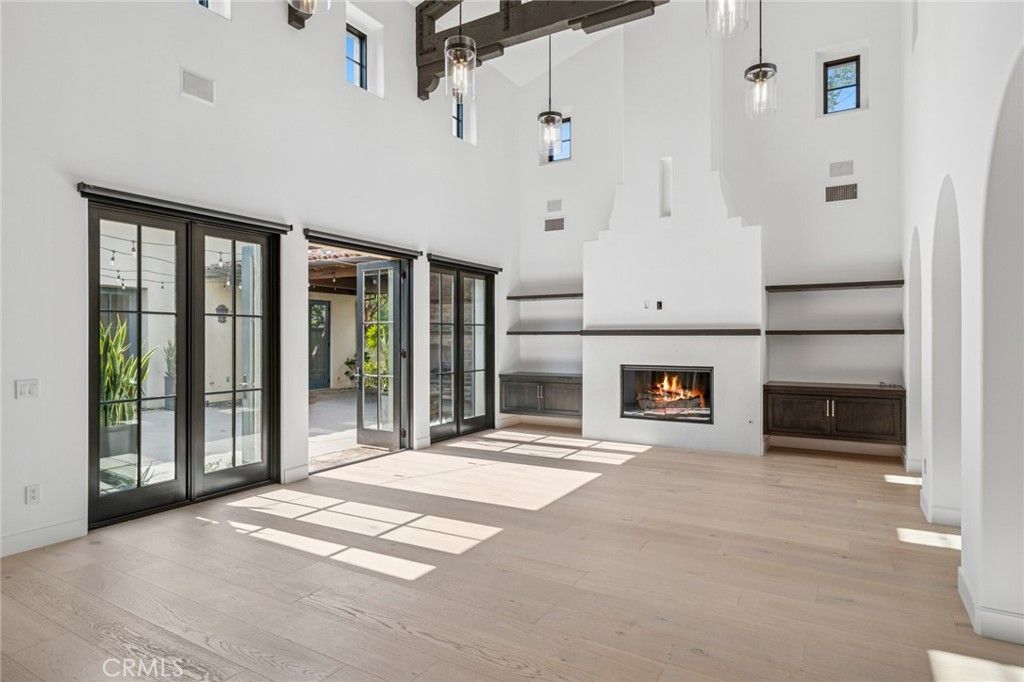 Fireplace, Interior, Pendant Lights, Wooden Beams, Wood Texture Flooring