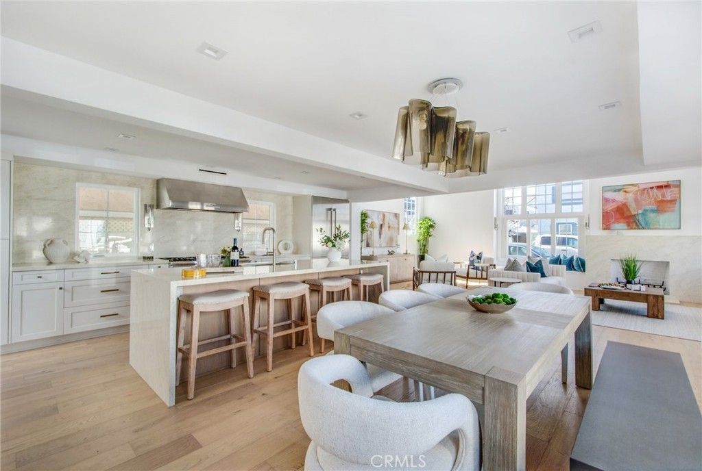 Dining room, Interior, Kitchen, Living room, Recessed Lighting, Stainless Steel Appliances, Wood Texture Flooring