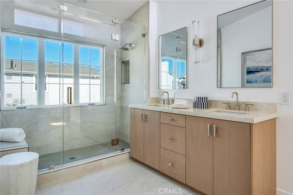 Bathroom, Dual Sink Vanities, Glass Shower, Interior, Marble