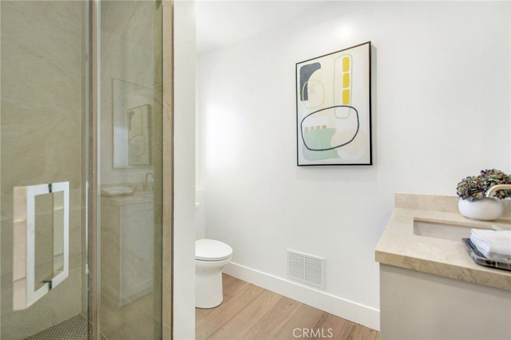 Bathroom, Glass Shower, Interior, Wood Texture Flooring