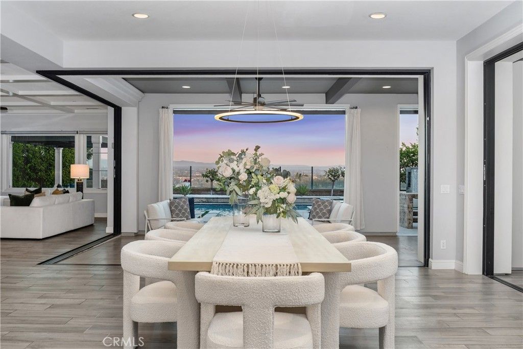Dining room, Interior, Living room, Pendant Lights, Recessed Lighting, Wood Texture Flooring