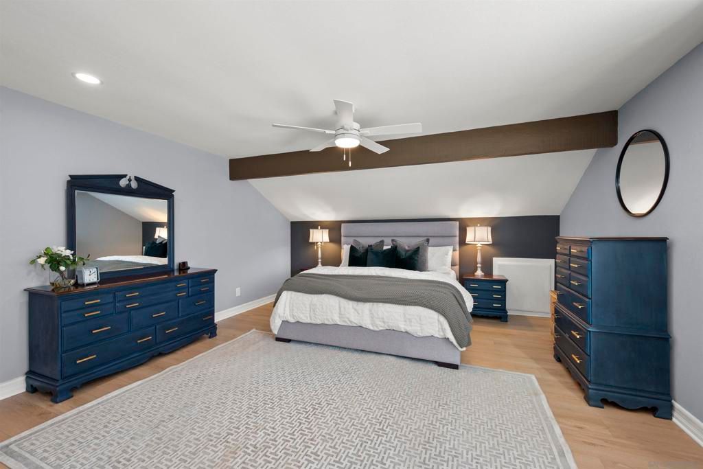 Bedroom, Interior, Recessed Lighting, Wooden Beams, Wood Texture Flooring