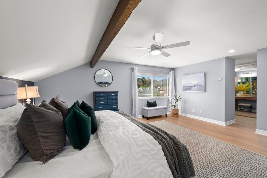 Bedroom, Interior, Recessed Lighting, Wooden Beams, Wood Texture Flooring