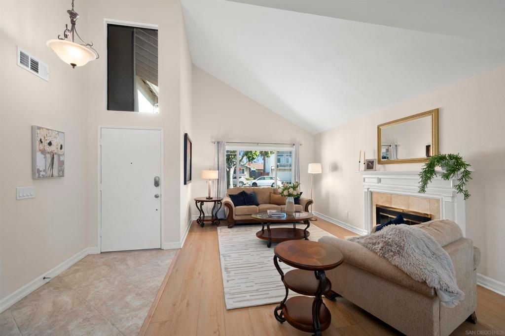Fireplace, Interior, Living room, Pendant Lights, Wood Texture Flooring