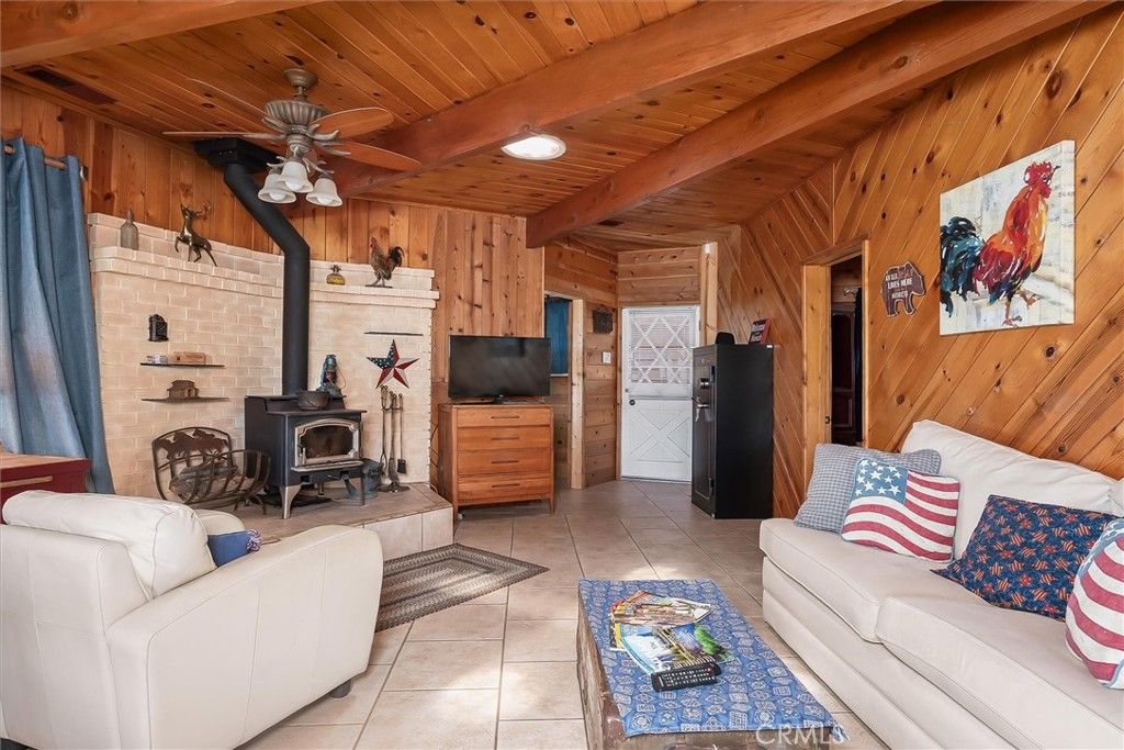 Fireplace, Interior, Living room, Recessed Lighting, Stone Walls, Wooden Beams, Wooden Ceilings, Wooden Walls