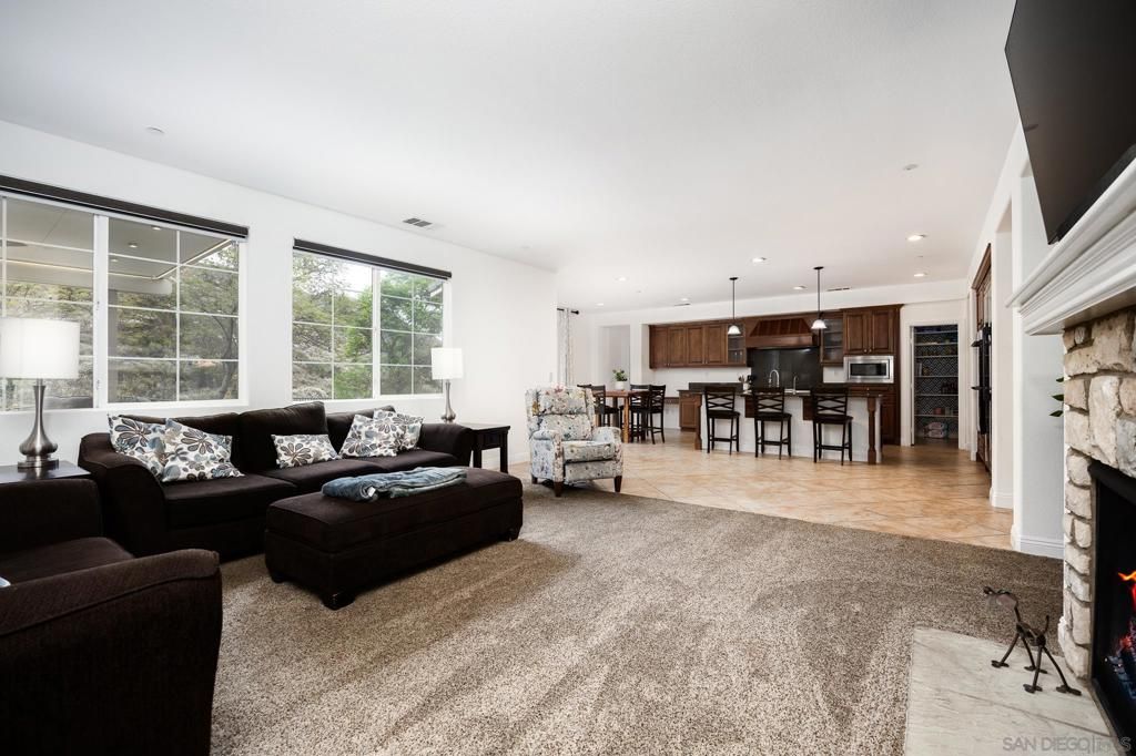 Dining room, Fireplace, Interior, Kitchen, Living room, Pendant Lights, Recessed Lighting