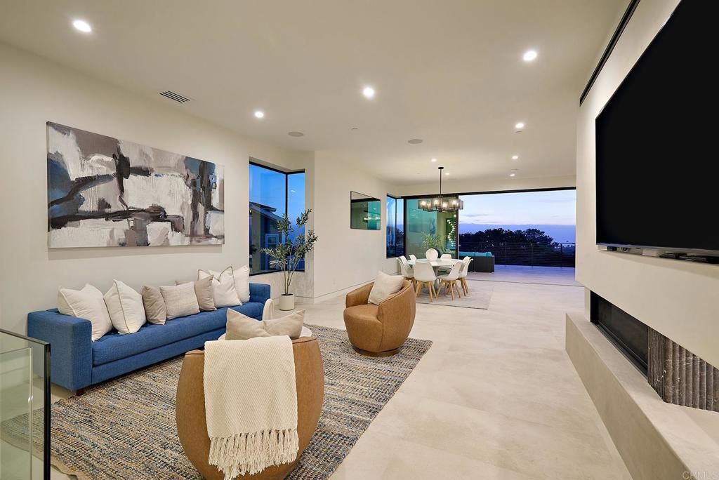 Dining room, Fireplace, Interior, Living room, Pendant Lights, Recessed Lighting