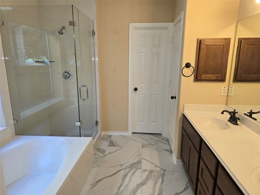 Bathroom, Dual Sink Vanities, Glass Shower, Interior, Marble
