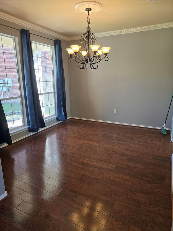 Chandelier, Empty room, Interior, Wood Texture Flooring
