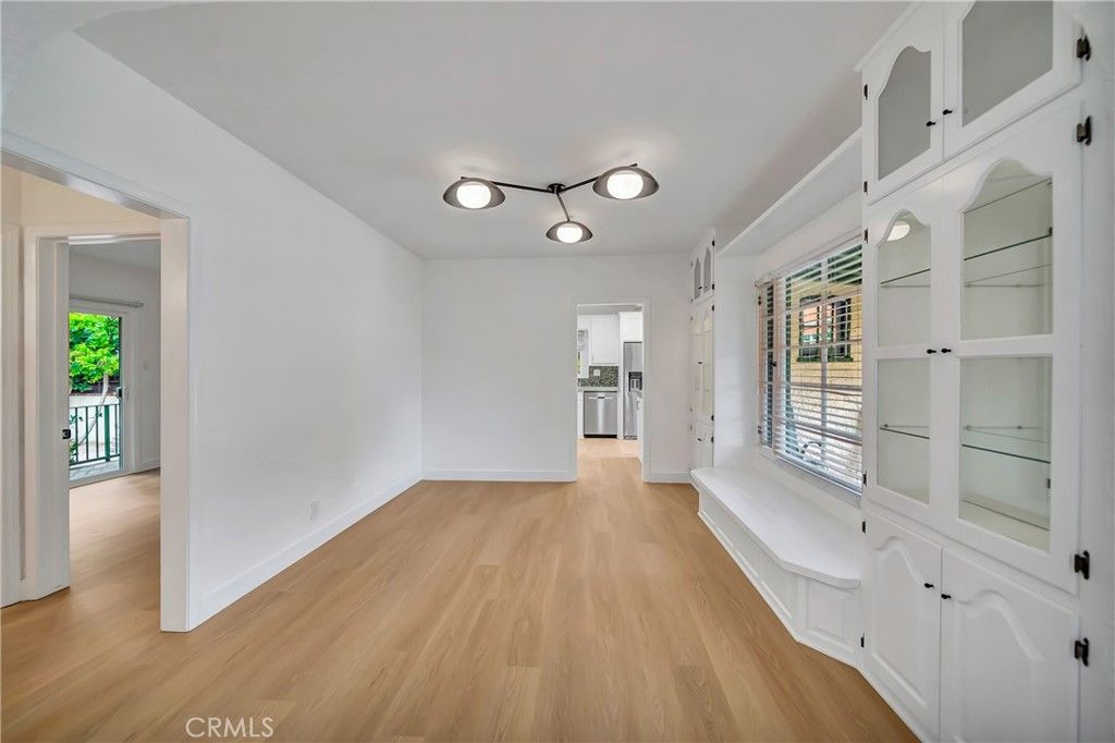 Empty room, Interior, Kitchen, Stainless Steel Appliances, Wood Texture Flooring