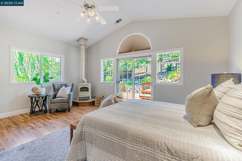 Bedroom, Fireplace, Interior, Wood Texture Flooring