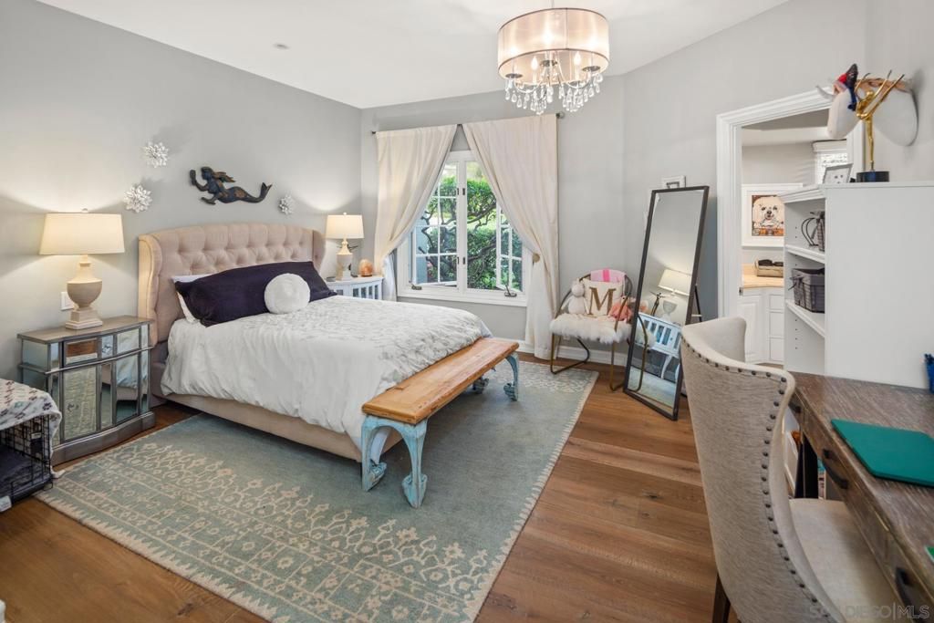 Bedroom, Chandelier, Interior, Wood Texture Flooring
