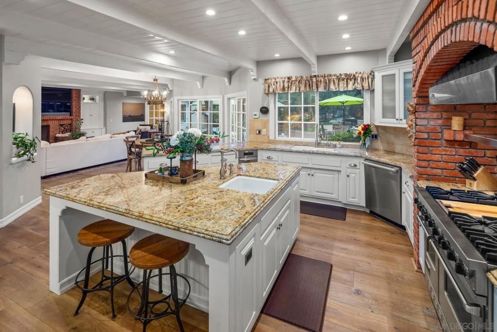 Chandelier, Interior, Kitchen, Recessed Lighting, Stainless Steel Appliances, Wood Texture Flooring