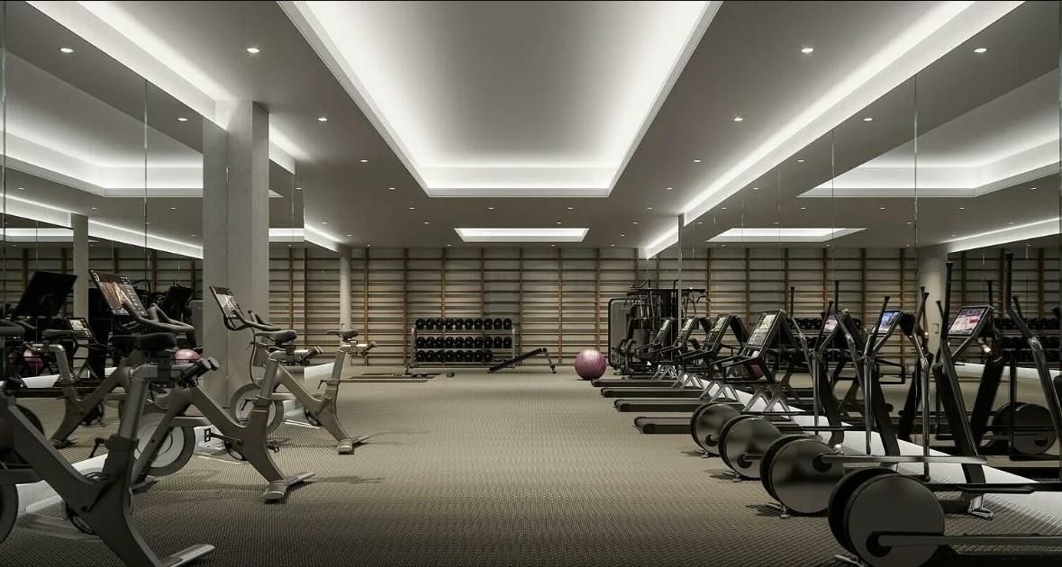Fitness Equipment, Gym, Interior, Recessed Lighting