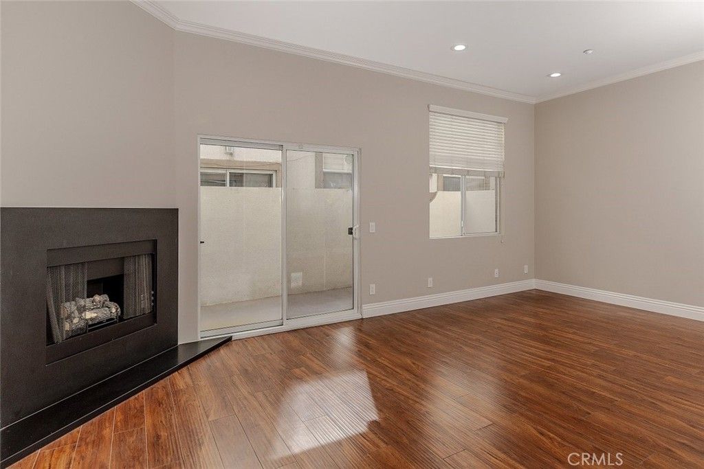 Empty room, Fireplace, Interior, Recessed Lighting, Wood Texture Flooring