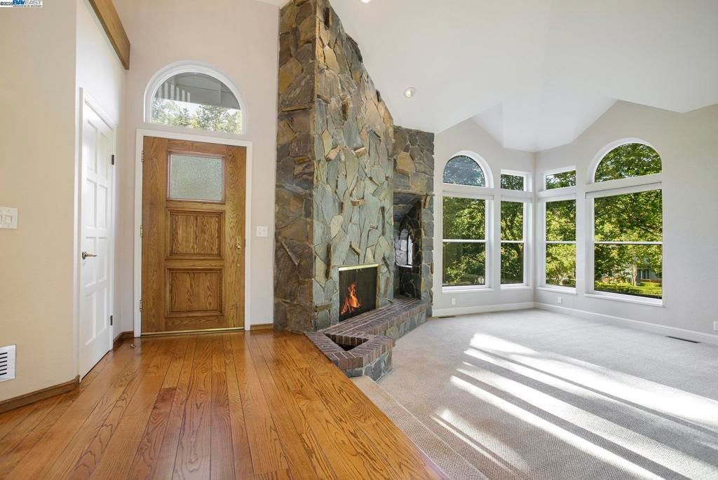 Fireplace, Interior, Recessed Lighting, Wood Texture Flooring