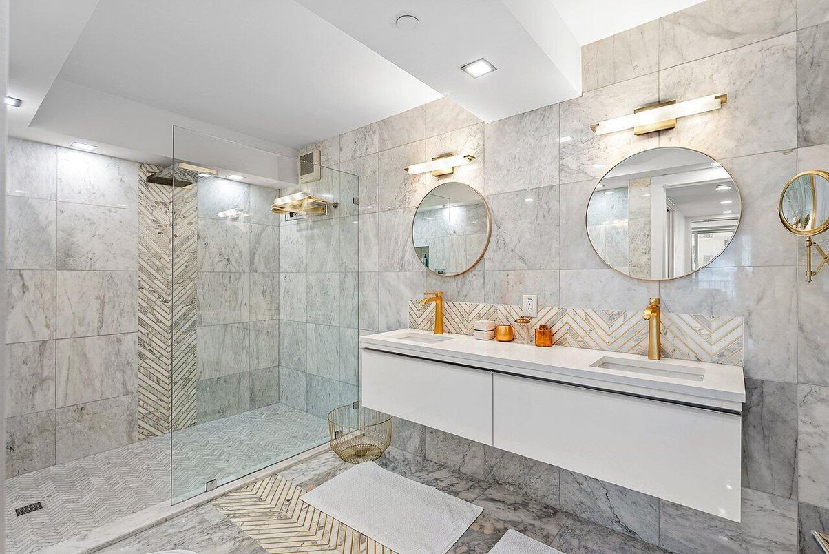 Bathroom, Dual Sink Vanities, Glass Shower, Interior, Recessed Lighting