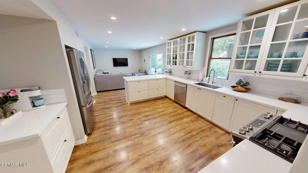 Interior, Kitchen, Living room, Recessed Lighting, Stainless Steel Appliances, Wood Texture Flooring