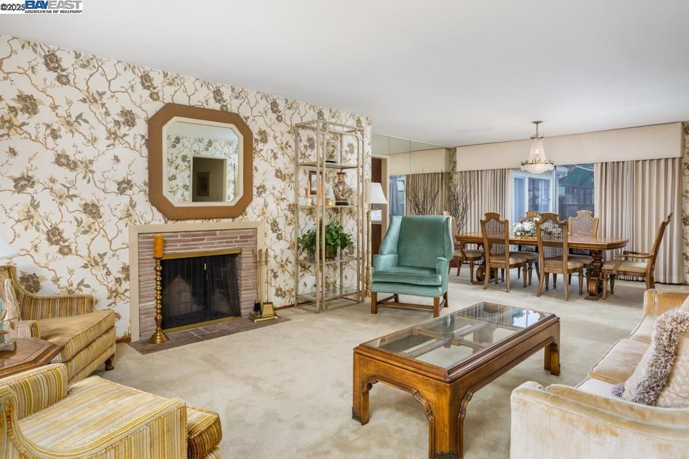 Chandelier, Dining room, Fireplace, Interior, Living room