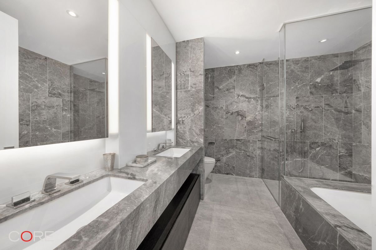 Bathroom, Dual Sink Vanities, Glass Shower, Interior, Recessed Lighting