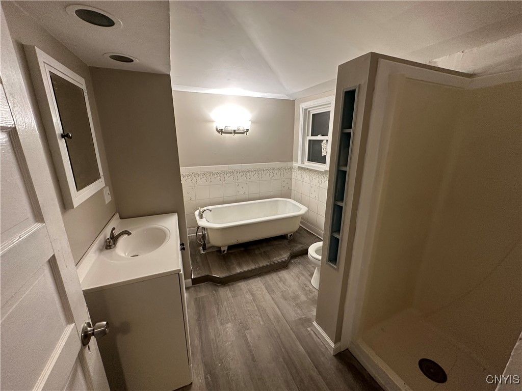 Bathroom, Free Standing Baths, Interior, Wood Texture Flooring