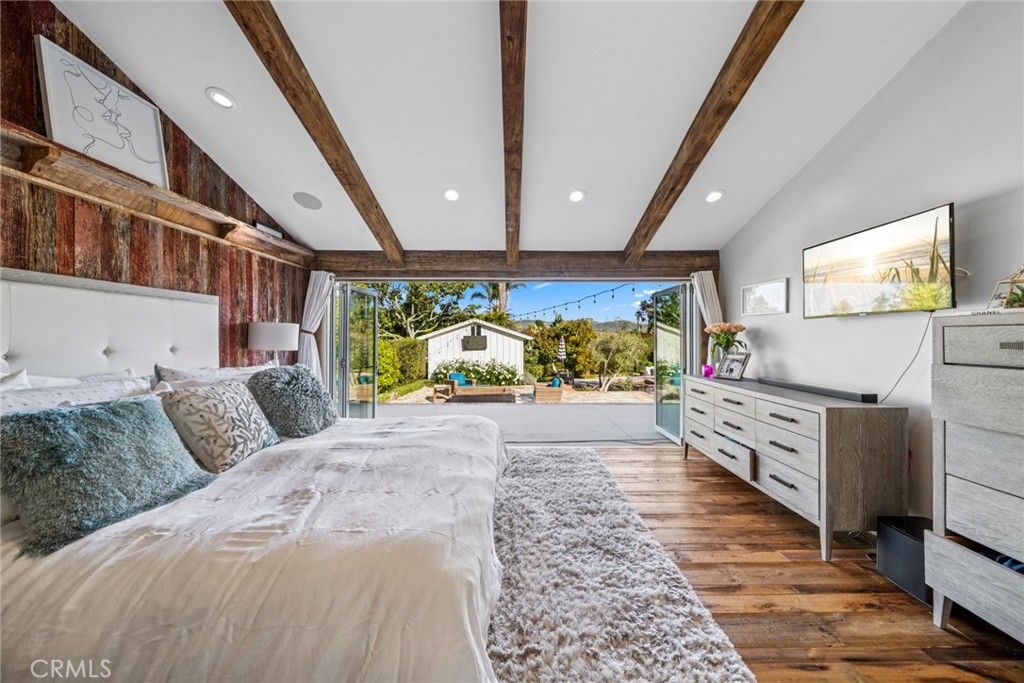 Bedroom, Interior, Recessed Lighting, Wooden Beams, Wood Texture Flooring