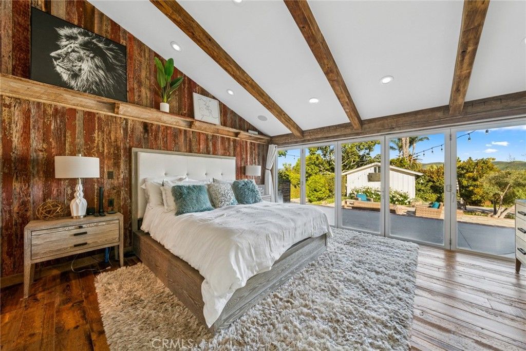 Bedroom, Interior, Recessed Lighting, Wooden Beams, Wood Texture Flooring