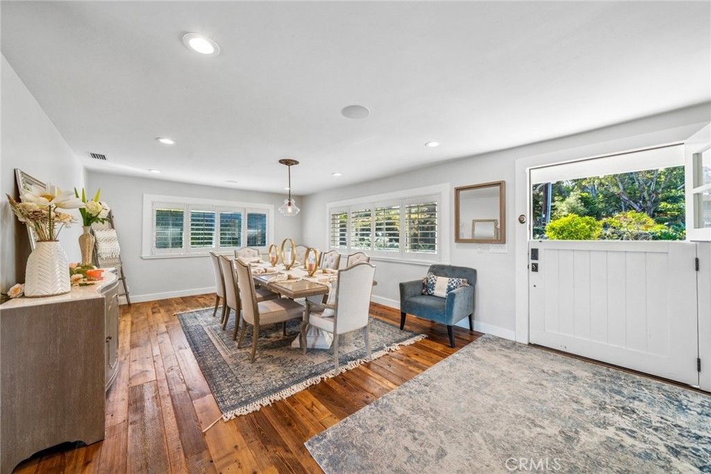 Dining room, Interior, Pendant Lights, Recessed Lighting, Wood Texture Flooring