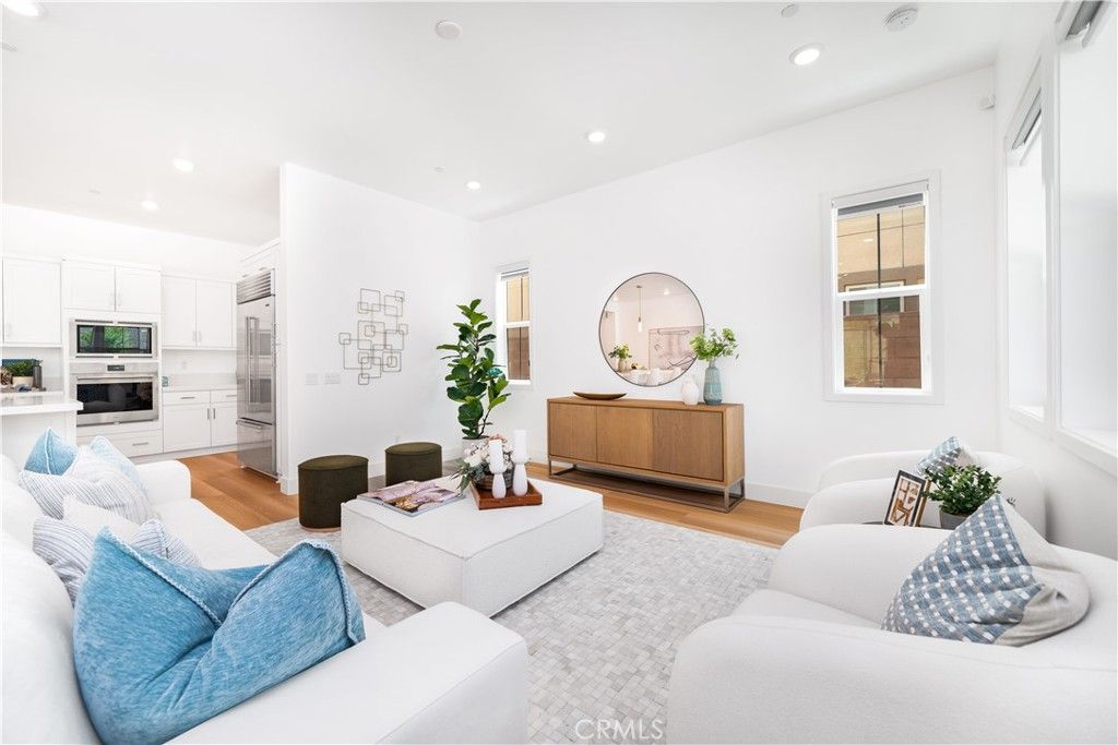 Interior, Kitchen, Living room, Recessed Lighting, Stainless Steel Appliances, Wood Texture Flooring