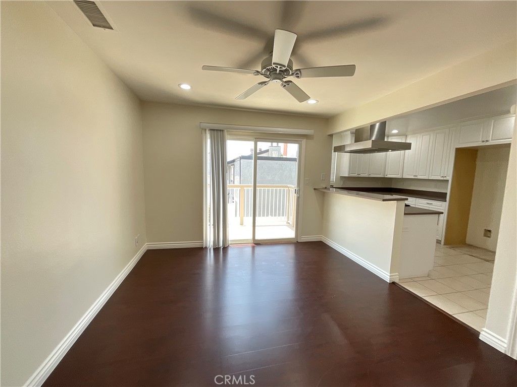 Empty room, Interior, Kitchen, Recessed Lighting, Wood Texture Flooring
