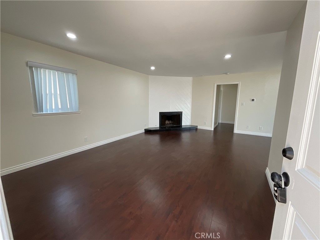 Empty room, Fireplace, Interior, Recessed Lighting, Wood Texture Flooring