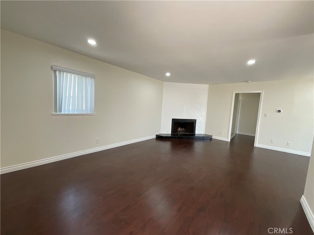 Empty room, Fireplace, Interior, Recessed Lighting, Wood Texture Flooring