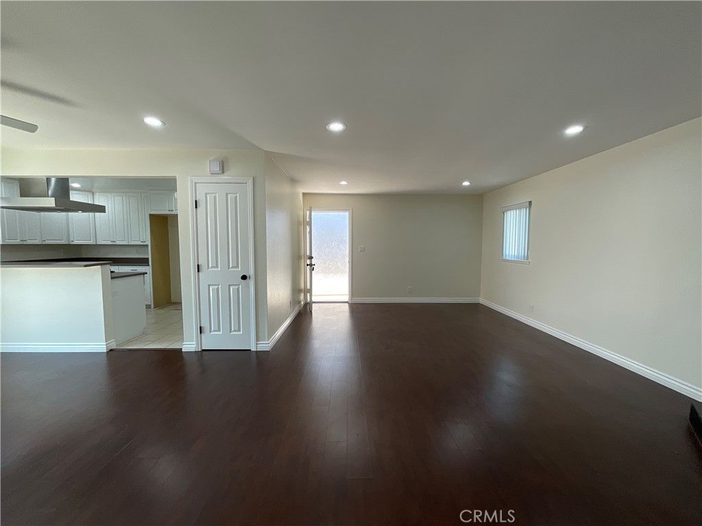 Empty room, Interior, Kitchen, Recessed Lighting, Wood Texture Flooring