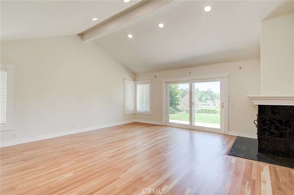 Empty room, Fireplace, Interior, Recessed Lighting, Wood Texture Flooring