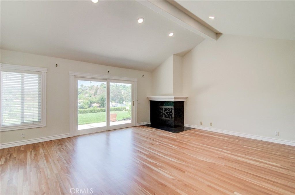 Empty room, Fireplace, Interior, Recessed Lighting, Wood Texture Flooring