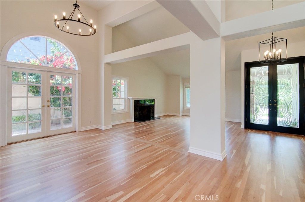 Chandelier, Empty room, Fireplace, Interior, Pendant Lights, Wood Texture Flooring