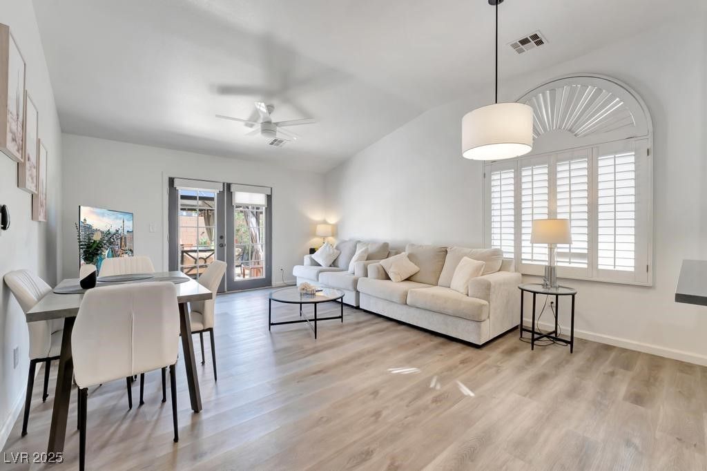 Dining room, Interior, Living room, Pendant Lights, Wood Texture Flooring