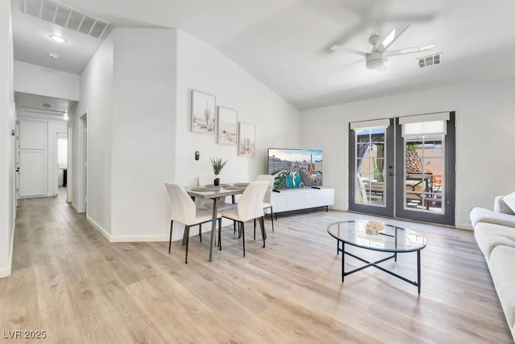 Dining room, Interior, Recessed Lighting, Wood Texture Flooring