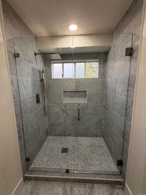 Bathroom, Glass Shower, Interior, Marble Walls, Recessed Lighting