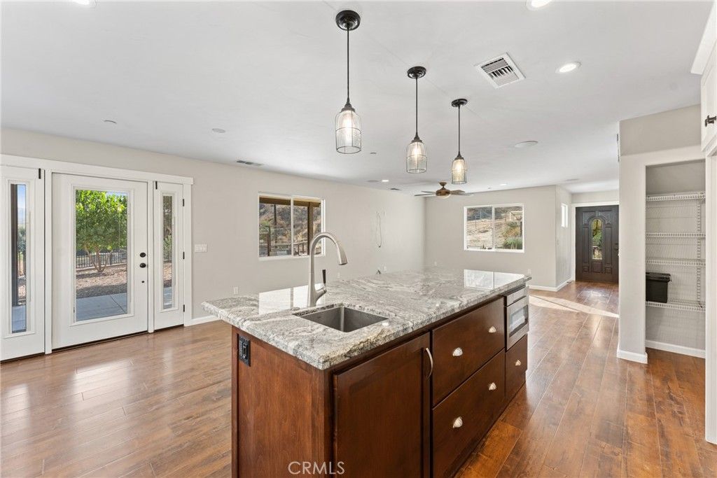 Interior, Kitchen, Pendant Lights, Recessed Lighting, Wood Texture Flooring