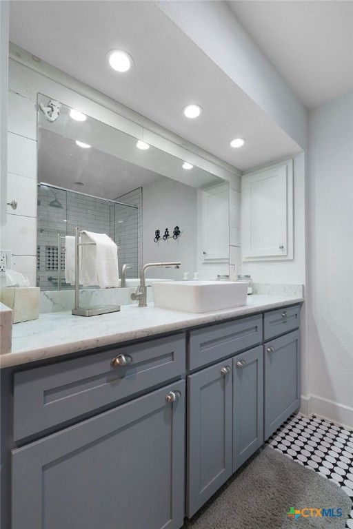 Bathroom, Dual Sink Vanities, Glass Shower, Interior, Recessed Lighting