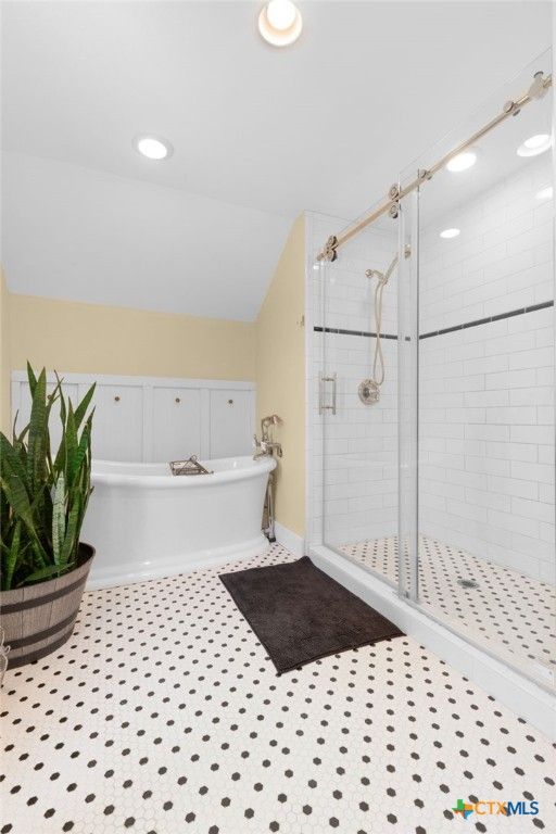 Bathroom, Free Standing Baths, Glass Shower, Interior, Recessed Lighting