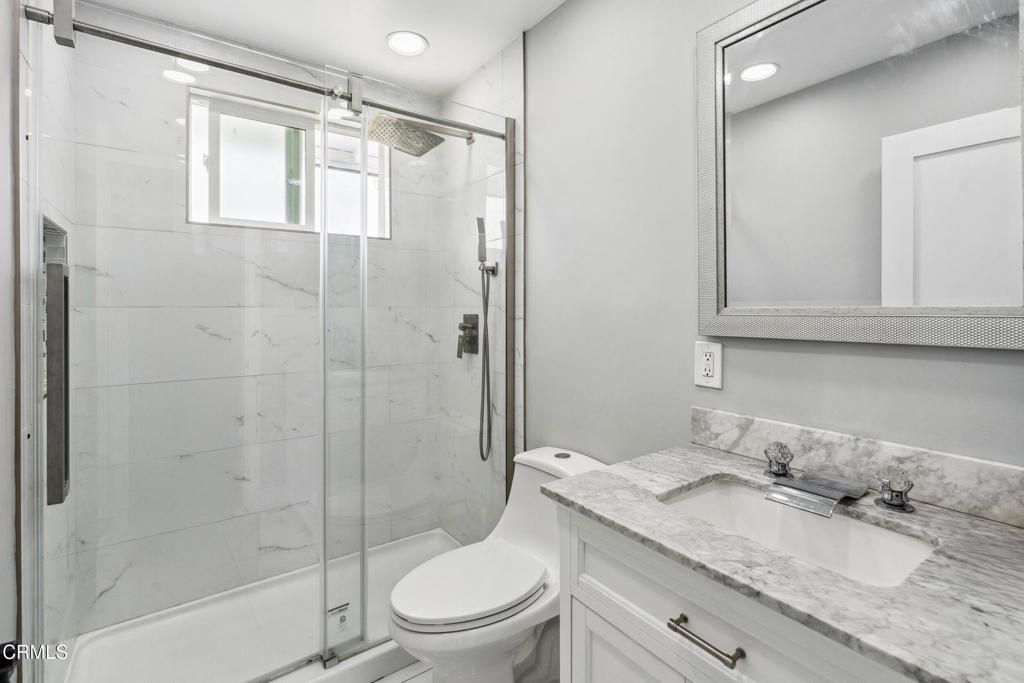 Bathroom, Glass Shower, Interior, Marble Walls, Recessed Lighting