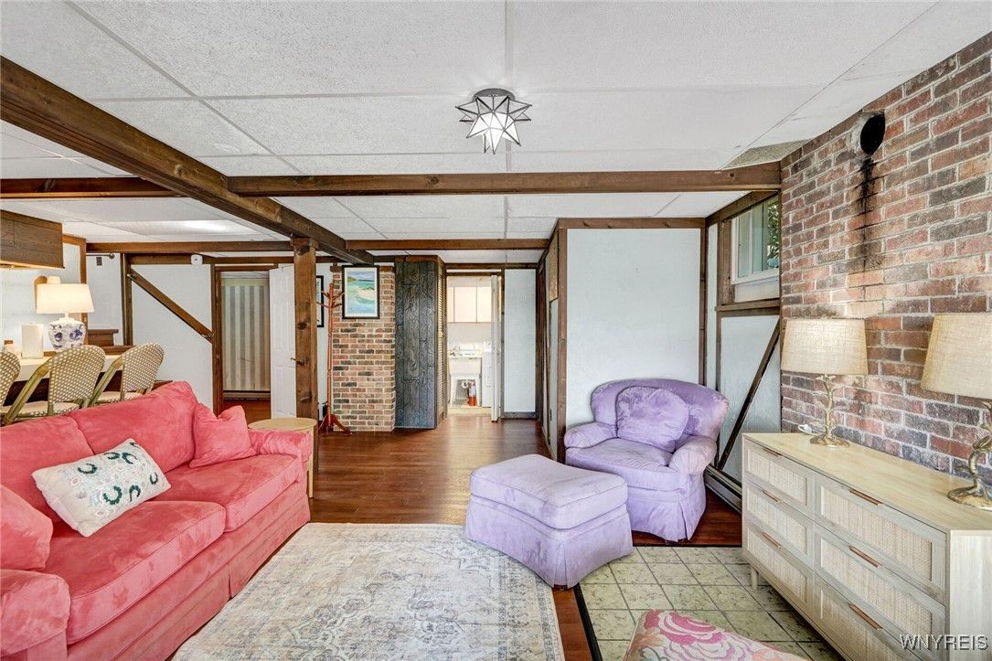 Interior, Living room, Stone Walls, Wooden Beams, Wood Texture Flooring