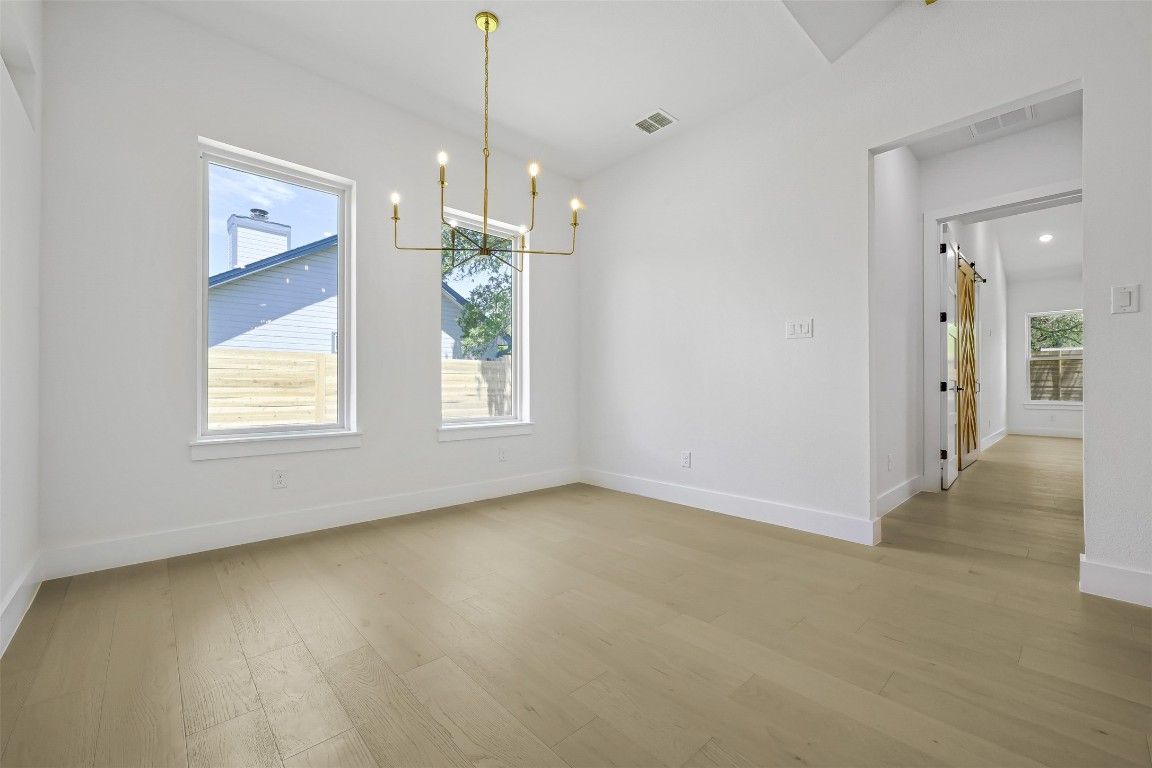 Empty room, Interior, Pendant Lights, Recessed Lighting, Wood Texture Flooring