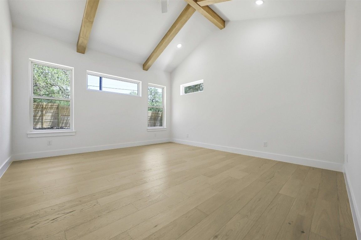Empty room, Interior, Recessed Lighting, Wooden Beams, Wood Texture Flooring